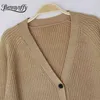 V-neck Button Up Knitted Cardigan Women Autumn winter Korean style Flared Sleeve Cardigans Female Outwear Sweater 210510