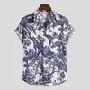 Hommes Chemises Hawaïen Imprimé À Manches Courtes Chemisier Homme Lâche Bouton Camisa D'été Floral Patchwork Chemise Masculina M-3XL T-shirts Hommes