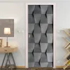PVC Su Geçirmez Kendinden Yapışkanlı Kapı Sticker 3D Stereo Soyut Gri Oturma Odası Yatak Odası Kapı Dekor Için Siyah Duvar Kağıdı Duvar Çıkartması 210317