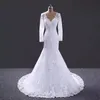 Moderno novo romântico lindo manga longa sereia vestidos de casamento applique princesa vestido de noiva personalizado 328 328