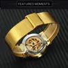 Ultra Thin Automatic Mechanical Watch Men Gold Bird Pattern Design Mesh Strap Skeleton Wrist Wrist Watches260h