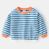 Spring Autumn 2 3 4 5 6 7 8 9 10 Years Children Cotton School Striped Colorful Patchwork Sweatshirt For Baby Kids Boys 210529