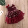 1-6 ans enfant en bas âge bébé enfant filles tutu robe paillettes arc princesse fête de mariage anniversaire es pour Noël rouge 210515