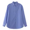 Spring Women Office Lady Blouse Single Breasted Turn-down Collar Long-sleeved Panelled Blue Striped Shirt 8Y689 210510