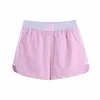 Za Patchwork rayé été Shorts femmes Vintage taille élastique rose pantalon court mode décontracté taille haute Shorts Feminino 210602