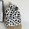 Sac à dos en peluche décontracté, sac à bandoulière d'école pour femmes, motif de vache animale, sac à dos de voyage pour adolescente, capacité d'étudiant Y1105