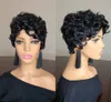 Short Curly Peruvian Human Hair Wig 200% Bob Pixie Cut None Lace Front Wigs For Black Women Daily Wear