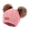 Baby Hat Crochet Double Removable Pompom Hat For Baby Girls Winter Kids Caps With Pompom Faux Fur Children's Hats Caps 211023