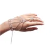 Bangle Fashion Women Girl Rhinestone Metal Hand Harness Chain Link Beads Slave Finger Ring Boho Jewelry Bracelet