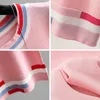 Verão Casual Slim O-Neck Knitwear Tops 2021 Novo Estilo Coreano Tee Feminino Moda Stripe Manga Curta T-shirt das Mulheres Y0621