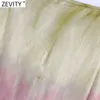 Zeveity Женская мода Gragual Цветовая галстука окрашенная типография сатин Широкие брюки ноги ретро женская сторона молнии шикарные длинные брюки P1030 21115