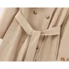 Mulheres moda faixas sólidas capa longa trincheira senhoras manga completa botão botão bolsos windbreaker chique feminino streetwear 210521