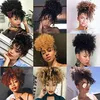 Short kinky Afro Puff Drawstring Ponytail Extension blonde t27 Pony tail human Curly Hairieces Pineapple Hair with Bangs 120g 14inch