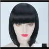 ZF 패션 30cm 8 색 S 여성을위한 Bob Bang Black Grey Synthetic Hair HN6RO V4L7i