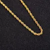 4mm Rope Chain Necklace Men Women Clavicle Jewelry 18k Yellow Gold Filled Classic Twisted Gift 60cm Long