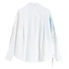 [EAM] blusa asimétrica con estampado de talla grande blanca para mujer, camisa holgada de manga corta con solapa, moda Primavera Verano 1DD6997 21512