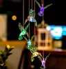 Lámparas solares Campanas de viento de colibrí Iluminación exterior impermeable Luz colgante de jardín, decoración de patio de fiesta en casa que cambia de color