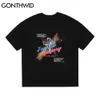 T-Shirts Streetwear Harajuku Men Outer Space Astronaut Print Short Sleeve Tshirts Loose Casual Cotton Hip Hop Tees Tops 210602