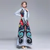 Lente Zomer Runway Jurk Vestidos Mexicaanse Vrouwen Elegante Lange Mouw Vintage Geometrische Afdrukband Geplooide Maxi 210603