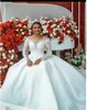 Luxury Beaded Ball Gown Wedding Dress For Women 2022 Long Sleeves Lace Princess Bridal Dresses Sheer Neck Embroidery Appliques Satin Train Vestido De Noiva Plus Size