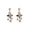 925 Argent Aiguille Européenne Américaine Ins Mode Micro Réglage Zircon Couleur Diamant Longue Perle D'eau Douce Fleur Boucles D'oreilles Femmes