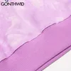 Gonthwidパーカー原宿漫画のクマプリントネクタイ染料フード付きスウェットシャツストリートウェアヒップホップファッションカジュアルプルオーバートップスoutwear H0910