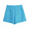Aelegantmis escritório senhora de cintura alta shorts saia botão sólido coreano chique mulheres azul moda casual calça curta 210607