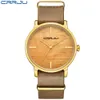 Crrju Wooden Relojes Quartz Män Klockor Casual Trä Färg Läderrem Klocka Trä Man Armbandsur Relogio Masculino 210517