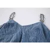 レディースレトロデニム不規則なデザインストラップドレス夏販売韓国の街路壁のスイスレス女性MIDI 210515