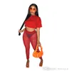 2022 Designer Tracksuits Women Sexy Mesh Sheer Yoga Pants T Shirt Two Piece Set Navel Exposed Nightclub Clothing