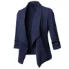 Blazer Office Work Wear Elegant Ladies Business Suit Long Sleeves Cardigan Coat Open Front Ruched Asymmetrical Casual Top 210930