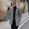 Warm Thick Houndstooth Women Woolen Coat Winter Korean Vintage Elegant Fashion Jacket Notched Collar Wool & Blend 210513