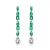 Lyxvattendroppe simulerad moissanit diamant Emerald 925 sterling silver långa örhängen för kvinnor bröllop fin smycken gåva