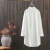 Printemps Automne Stand Brodé Chemises Blanches Longues Casual Coton Complet Femmes Tops 210615