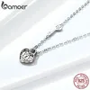 Bamoer Pure 925 Sterling Silver Clear Cz Bloqueio de Coração e Chaveiro Cadeia Cadeia Colar Para Mulheres Declaração de Luxo Jóias SCN315