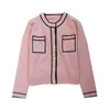 Roze Gestreepte Ronde Hals Gebreide Vest Trui voor Dames Lente Herfst Dunne Jersey Jumper Designer Luxe Vintage Elegent