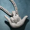 ICEOUTBOX Oversize Hands Pendants Necklace Full Rhinstone Crystal Zircon Rapper Finger Hand Shape For Men's Hip Hop Jewelry Gift X0707