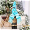 Decorações festivas festas suprimentos casa jardim de malha botão de vinho garrafa de vinho enfeites de natal gingerbread homem snowflake árvore lenço chapéu er