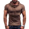 Lente Zomer Muscle Mens Dragen Solid Color Heap Collar met knop Pullover Korte mouw Slim Fit Katoen Shirt