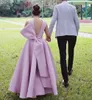 Stylish High Neck Bridesmaid Dresses 2022 Backless Ruffles Cocktail Dress With Big Bow Ankle Length Prom Dresses Custom Made