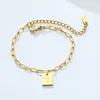 Bonne chance Bracelets, bracelets de charme carrés en or en acier inoxydable, cadeau d'ami, longueur de 14cm + chaîne d'extension de 5 cm