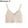 Women Sweet Fashion Hollow Out Cropped Knitted Tank Tops Vintage V Neck Wide Straps Female Camis Mujer 210521