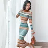 Yüksek Kaliteli Kadın Kazak Elbise Tam Kollu Balıkçı Yaka Zarif Kış Rahat Lady Bodycon Örme Uzun Vestidos 210520