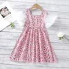 Verano Niños Niñas Vestido Rosa Púrpura Floral Malla Corta Punto Mangas Niña Vestidos Niños Ropa Casual E76 210610