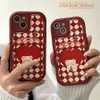 Tpu Anti-knock Cherry Bear Red Lattice Pattern Custodia per telefono in pelle per 13 12 11 Pro Max iphone7 / 8 Plus X XR XS Cover per smartphone di alta qualità