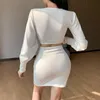 Women Deep Sexy X-shaped V-neck Dresses Cross Hollow Dress Bubble Sleeve Sexy Spring Slim Casual Fashion Solid Mini Dress 210422