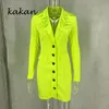 Casual Dresses Kakan Sexy Button Dress Women's 2021 Fluorescent Color Autumn Red Phosphor Green