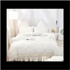 Sets Supplies Textiles Home & Gardenwhite Lace Bedding Girls Women King Queen Twin Size Set Korean 3/4Pcs Duvet Er Bed Skirt Pillowcases Bedc