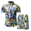 Sommar Hawaii Men's Print Tracksuit Casual Kort Män Sportdräkt Semesterskjorta + Shorts 2 Stycken Satser Varumärke Sportkläder Slim Outfits 210806