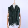 Dame de femme véritable véritable tricoté gilets de fourrure de lapin glands fourrure de raton laveur coupe collier gilet de fourrure sans manches gilet 210928